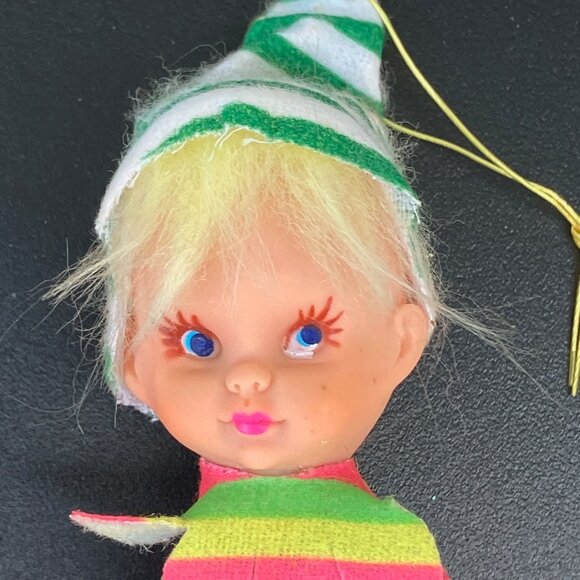 Napco Japan Mod Stripe Pixie Blue Eyed Girl Elf Christmas Ornament - Picture 3 of 13
